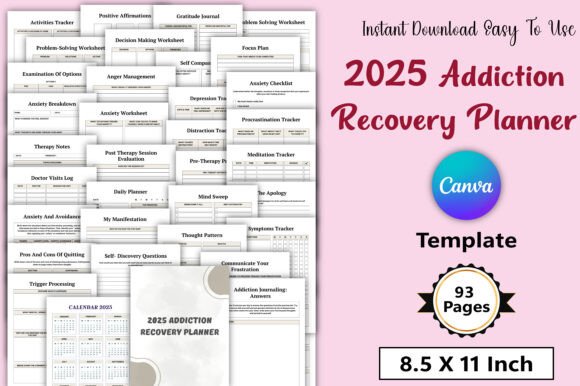 Editable 2025 Addiction Recovery Planner: A Tool for Personal Growth and Healing